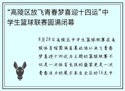 “高陵区放飞青春梦喜迎十四运”中学生篮球联赛圆满闭幕