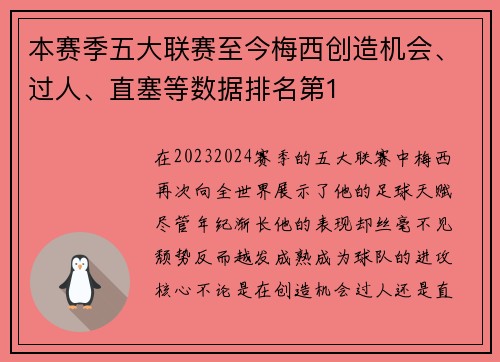 本赛季五大联赛至今梅西创造机会、过人、直塞等数据排名第1