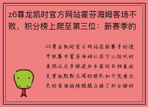 z6尊龙凯时官方网站霍芬海姆客场不败，积分榜上爬至第三位：新赛季的黑马传奇 - 副本