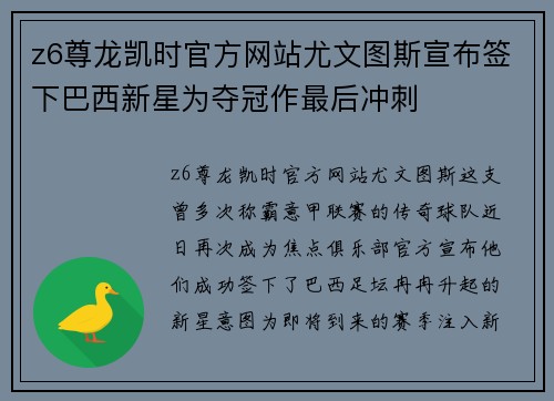 z6尊龙凯时官方网站尤文图斯宣布签下巴西新星为夺冠作最后冲刺