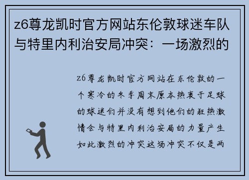 z6尊龙凯时官方网站东伦敦球迷车队与特里内利治安局冲突：一场激烈的对决 - 副本