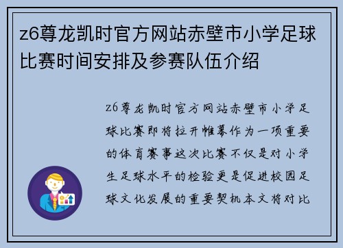 z6尊龙凯时官方网站赤壁市小学足球比赛时间安排及参赛队伍介绍