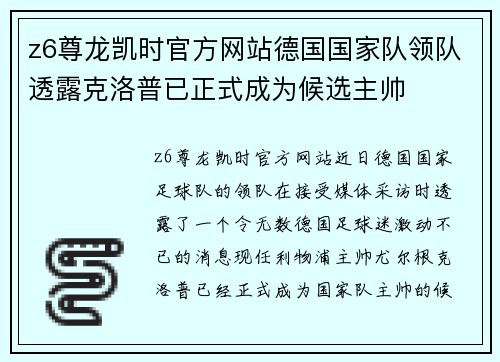 z6尊龙凯时官方网站德国国家队领队透露克洛普已正式成为候选主帅