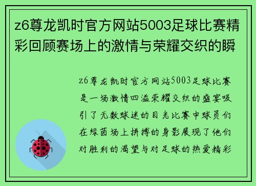 z6尊龙凯时官方网站5003足球比赛精彩回顾赛场上的激情与荣耀交织的瞬间