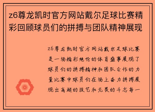 z6尊龙凯时官方网站戴尔足球比赛精彩回顾球员们的拼搏与团队精神展现无遗