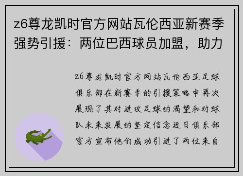 z6尊龙凯时官方网站瓦伦西亚新赛季强势引援：两位巴西球员加盟，助力提升球队攻击力和创造力
