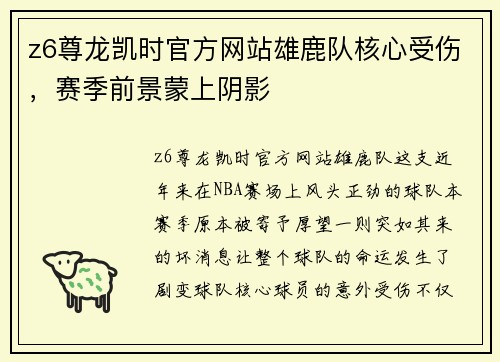 z6尊龙凯时官方网站雄鹿队核心受伤，赛季前景蒙上阴影